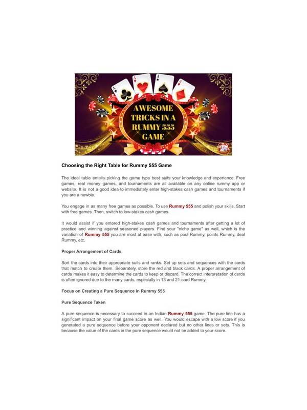 Rummy Tips: Separate Card Skill From Table Selection
